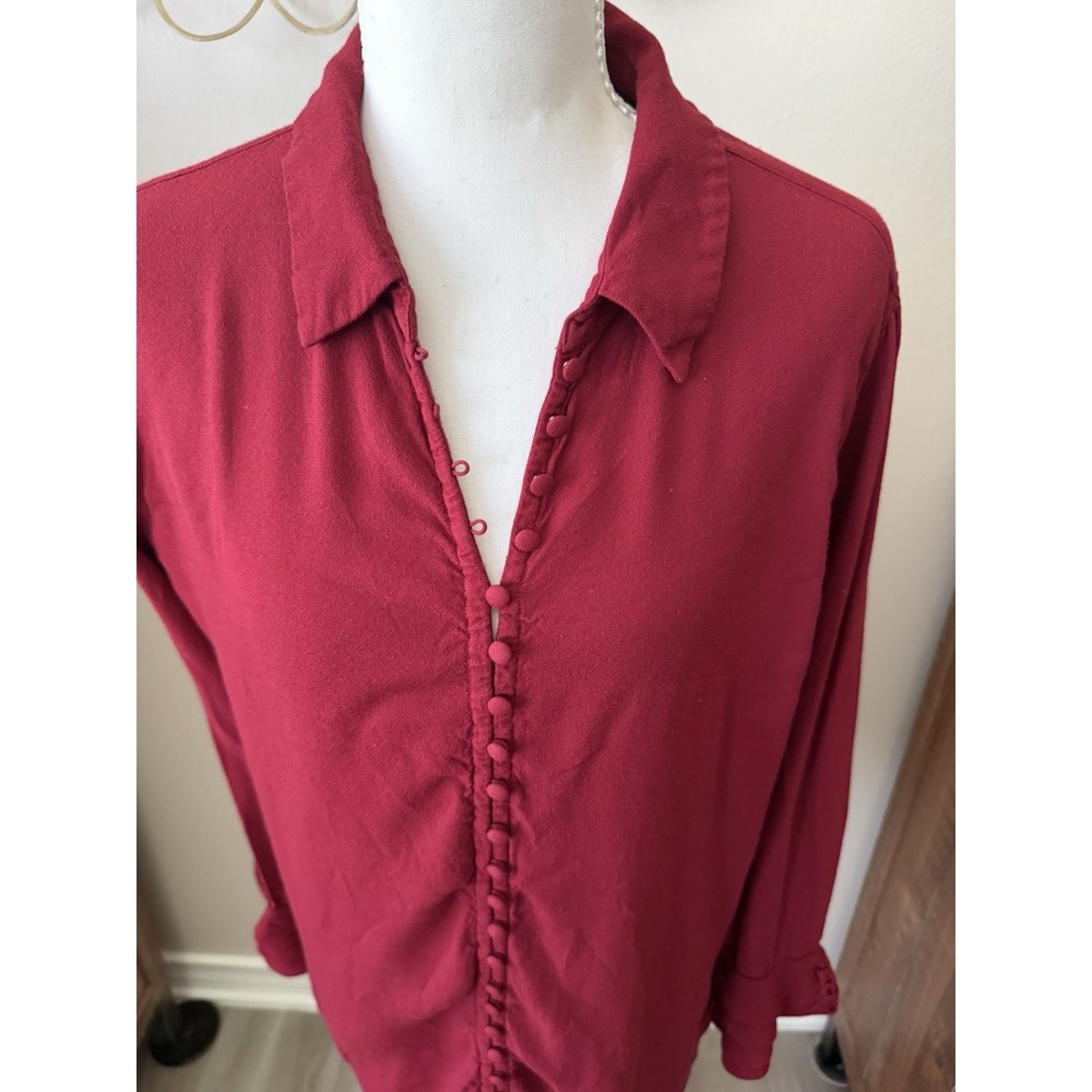 Soft Surroundings L Burgundy Rayon Romantic Button Front Blouse Dark Academia - Picture 2 of 11
